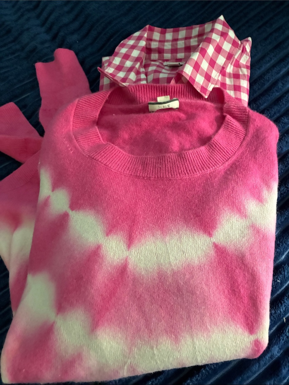 J. Crew Pink and White Tie-Dye Crewneck Sweater and blouse